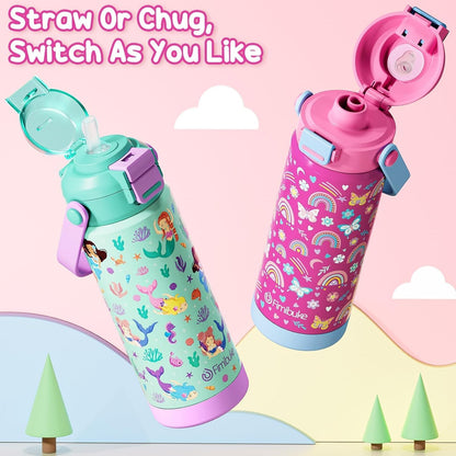 Skiennix Kids Insulated Water Bottle - 18oz Leak-Proof Stainless Steel Tumbler with 2-in-1 Lid | Dinosaur & Monster Design