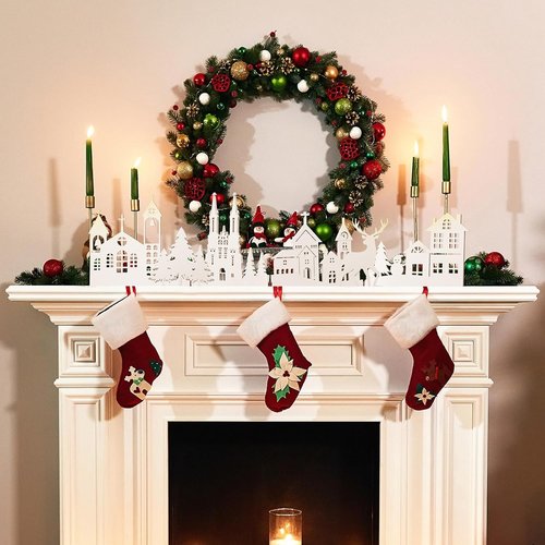 Colingmill Christmas Tabletop Decoration - 32 Inch Wooden Church & Elk Signs | Farmhouse Centerpiece Decor