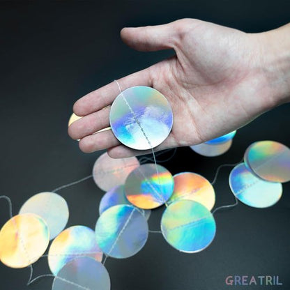 GREATRIL Iridescent Party Dots Garland - Round Shape Decoration for Birthdays & Anniversaries - 4 Strings