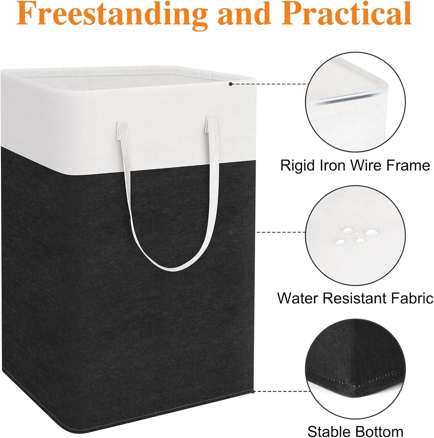 TasticTotes Laundry Basket 3-Pack - Collapsible Waterproof Hamper with Handles | 75L Black for Home or Dorm