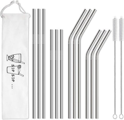 Hiware 12-Pack Reusable Stainless Steel Straws - Long, Dishwasher Safe Straws for 30 oz & 20 oz Tumblers | Includes 2 Cleaning Brushes
