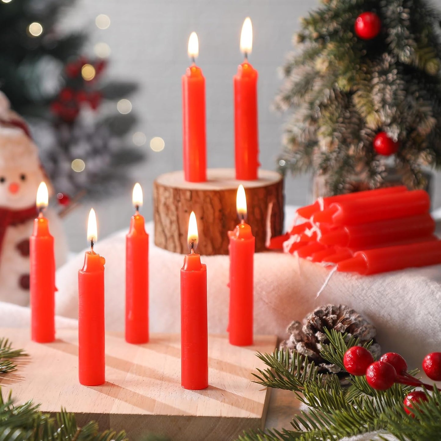Nuanchu Christmas Pyramids Candles - 200 Pcs Traditional Wax Candles for Holiday Decor | 2.91 x 0.55 Inches
