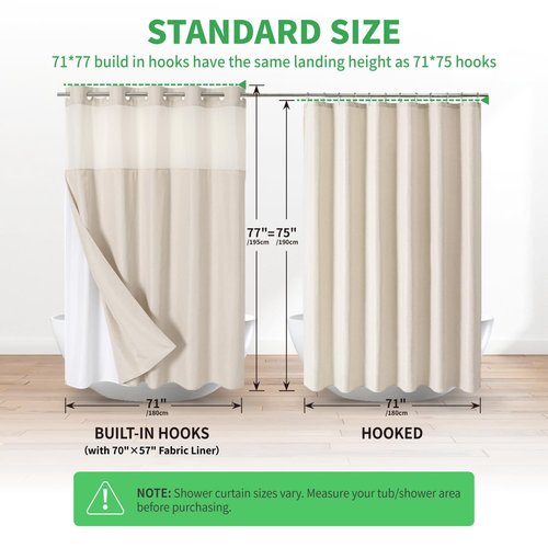 eachope No Hooks Needed Linen Textured Shower Curtain with Snap-in Fabric Liner Set,Cream Hotel Luxury Decor Shower Curtains for Bathroom,Waterproof & Washable,71Wx77H