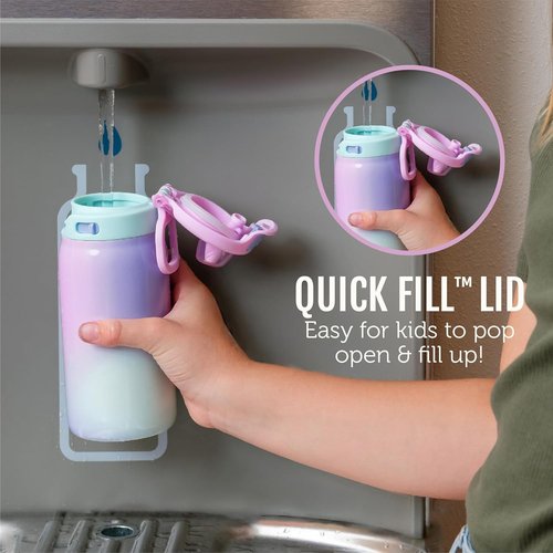 Ello Kids 12oz Pop & Fill Water Bottle - Quick Fill Lid, Double-Wall Insulated, Leak Proof, BPA Free | Preppy Cherries