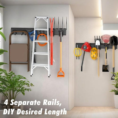 Housolution Heavy Duty Garage Wall Organizer - 64 Inch Storage System with 12 Adjustable Hooks | 570 lbs Capacity