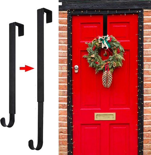 GP Life Wreath Hanger - Adjustable 15 to 25 Inches for 20 lbs Wreaths | Black Front Door Decor