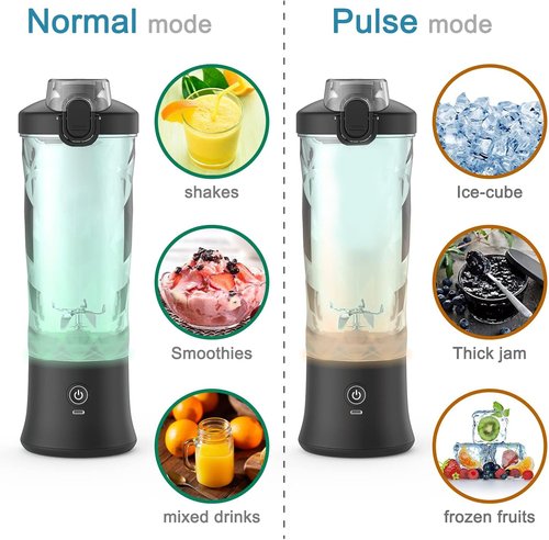 DENOKIN Portable Blender - Cordless 20oz Personal Size Blender for Shakes & Smoothies | Elegant Black with 6 Blades & Travel Lid