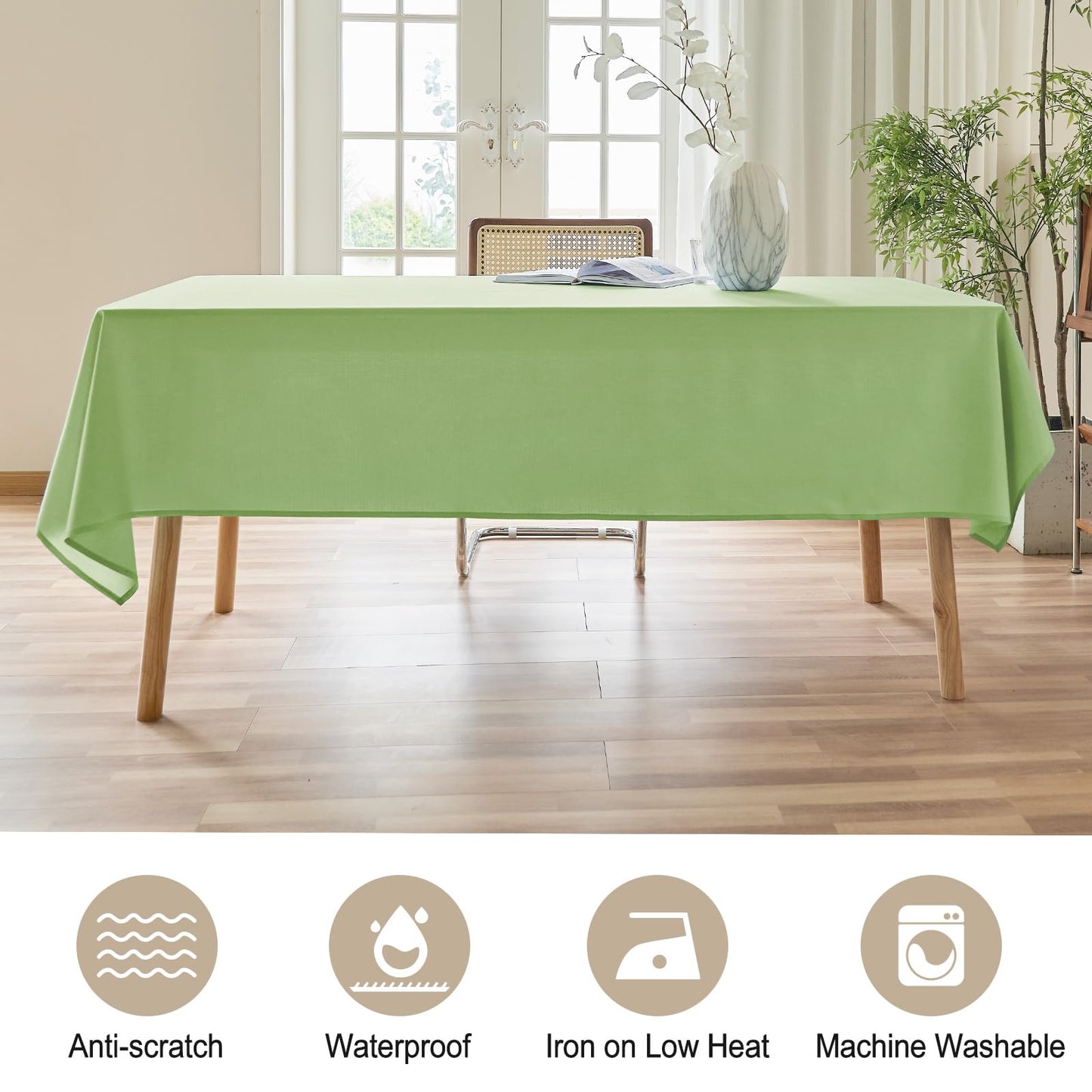 AUSSPVOCT Textured Linen Tablecloth Rectangle 52x70 Water Resistant Spill-Proof Wipeable Green Table Cloth Wrinkle Free Fabric Dining Table Cover for Birthday Party Farmhouse kitchen Tablecloths