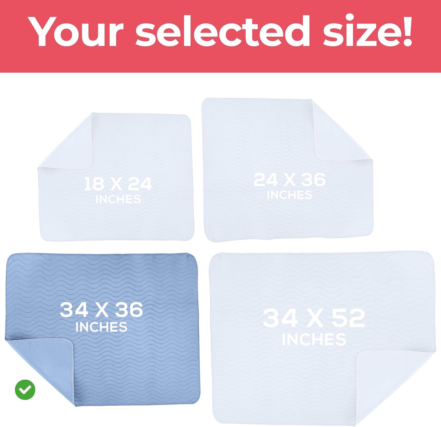Utopia Bedding Waterproof Washable Underpads - Heavy Absorbency Bed Pads for Adults & Pets | 34" x 36" (Pack of 4) - Blue