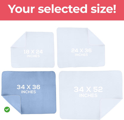 Utopia Bedding Waterproof Washable Underpads - Heavy Absorbency Bed Pads for Adults & Pets | 34" x 36" (Pack of 4) - Blue