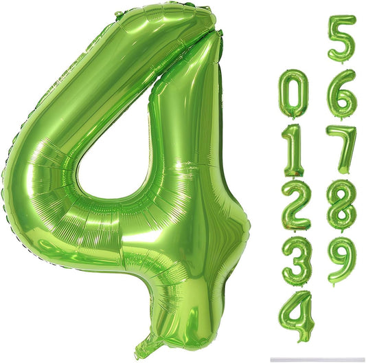 Skiennix 40-Inch Green Foil Number 4 Balloon - Self-Inflating Helium Decoration for Jungle Birthday Parties