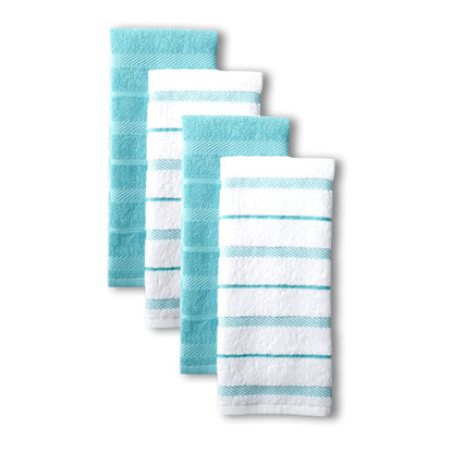 KitchenAid Albany Kitchen Towel 4-Pack Set, Aqua/White, 16"x26"