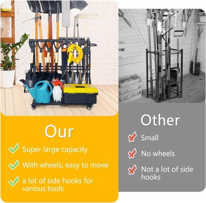 Garden Tool Organizer - Heavy-Duty Storage with Wheels | Large Holder for Lawn, Yard, Shed & Garage