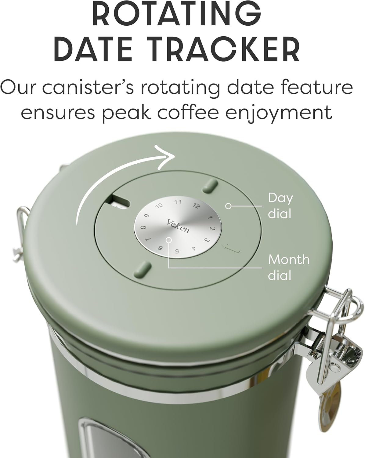 Veken Coffee Canister - Airtight Stainless Steel Container with Window | 22oz Green for Grounds, Beans, Tea, and More
