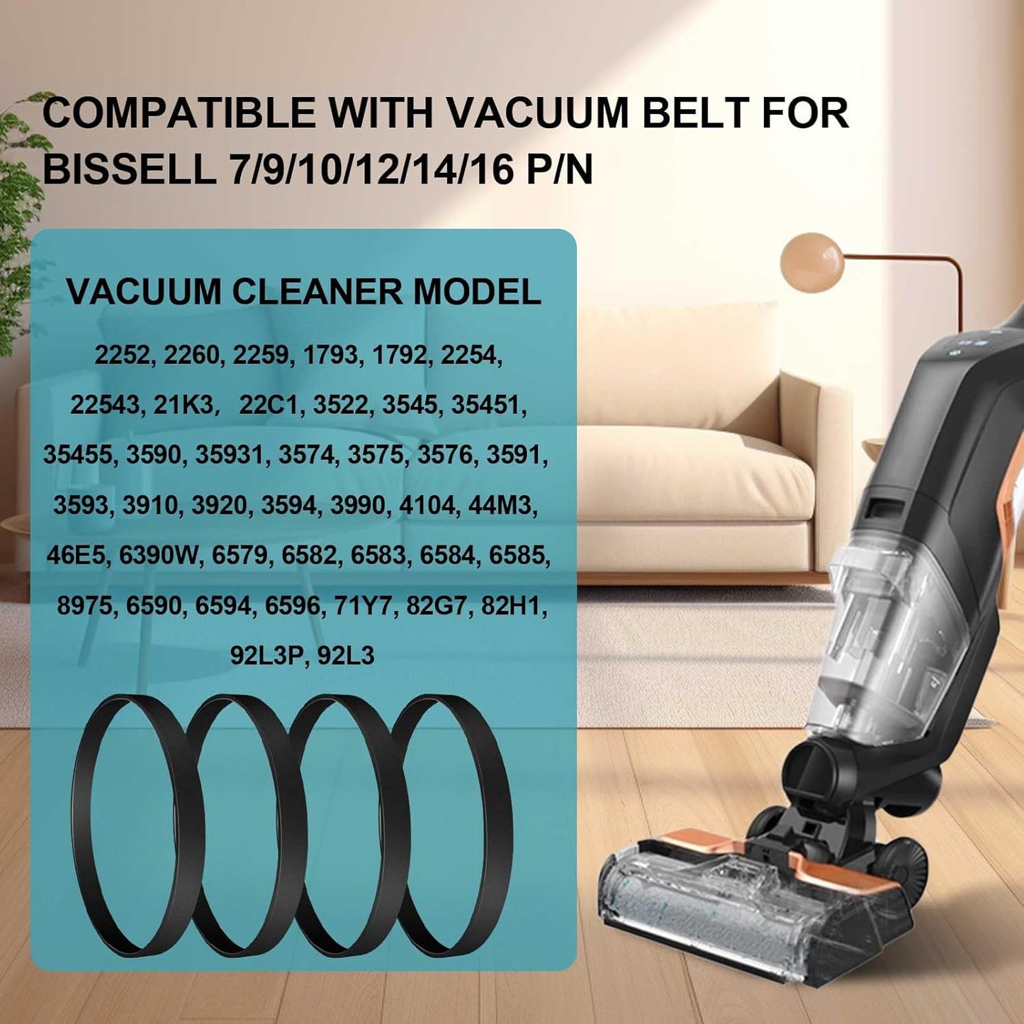 Vacuum Belt Compatible for Bissell 7/9/10/12/14/16 p/n 3031120 4PCS Pet Vacuum Cleaner Belt Replacement PN 2031093 3031123 32074 1606929