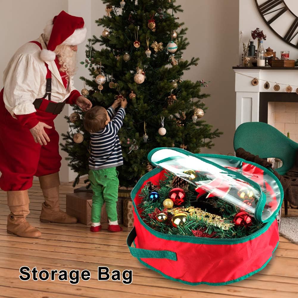 TITA-DONG Christmas Wreath Storage Bag - 2 Pcs Portable Organizer with Dual Zipper & Transparent Window