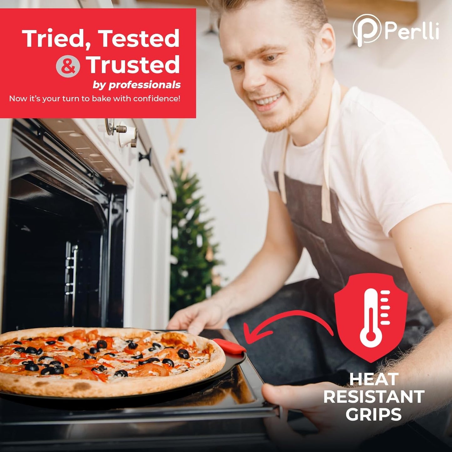 PERLLI Non-Stick 10-Piece Baking Pan Set - BPA-Free Carbon Steel Bakeware with Silicone Handles | Oven Safe Up to 446°F