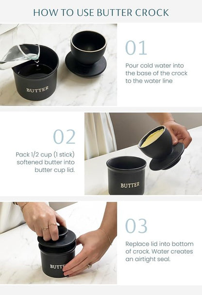 Kook Butter Keeper Dish - French Ceramic Crock with Lid for Soft Butter | Matte Oatmeal, Perfect Holiday Gift