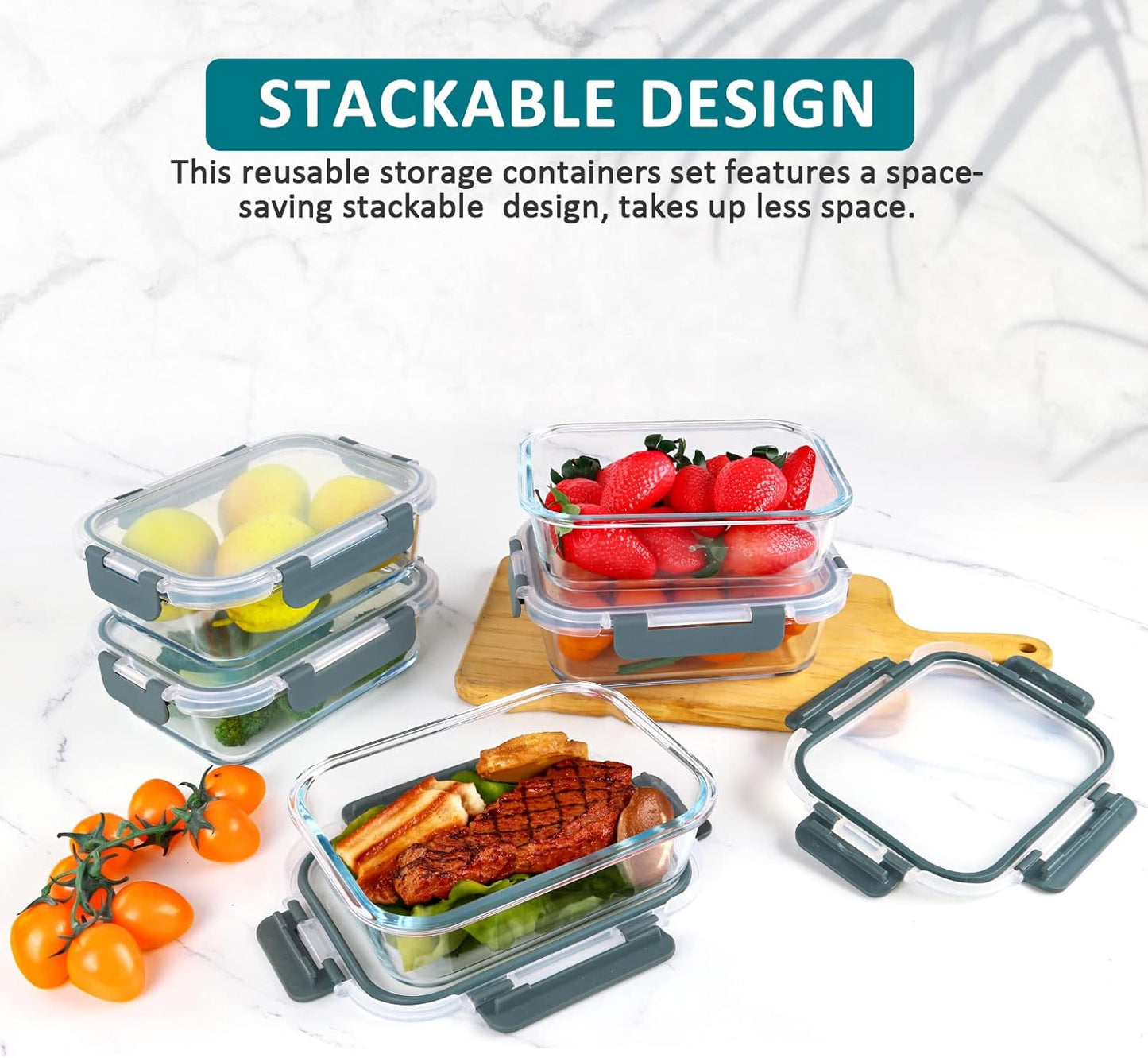 Skiennix Glass Meal Prep Containers - 30 Oz Airtight Lunch Containers with Snap Locking Lids | 5-Pack Set