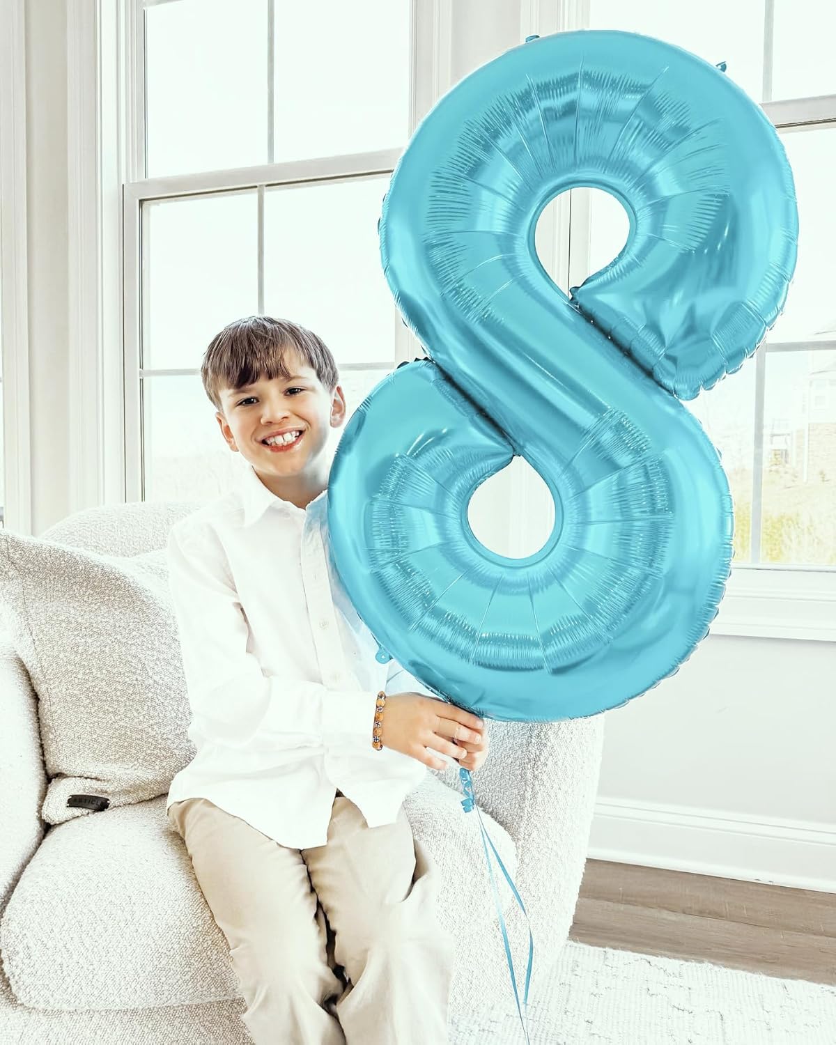 Pearlescent Blue Number 8 Balloon - 40 Inch Birthday Decorations for Boys & Girls