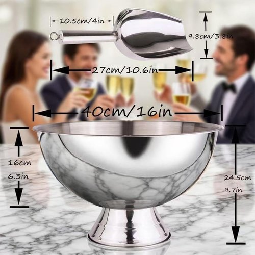 Large Champagne Bowl,12L Champagne Bowl Ice Bucket with Scoop Stainless Steel Large Champagne Ice Bucket Big Ice Bucket for Parties Large Size Ice Bowl for Wine Beer Home Bar Celebrations,16in