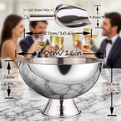 Large Champagne Bowl,12L Champagne Bowl Ice Bucket with Scoop Stainless Steel Large Champagne Ice Bucket Big Ice Bucket for Parties Large Size Ice Bowl for Wine Beer Home Bar Celebrations,16in