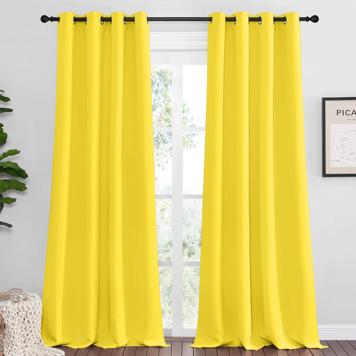 NICETOWN Bright Yellow Curtains - 108" Long, 55" Wide | Sound Reducing & Heat Blocking Panels for Modern Decor