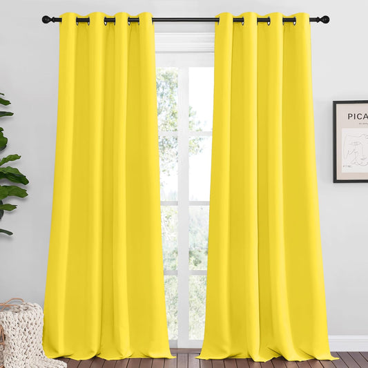 NICETOWN Bright Yellow Curtains - 108" Long, 55" Wide | Sound Reducing & Heat Blocking Panels for Modern Decor