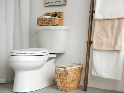 StorageWorks Wicker Waste Basket - Stylish Bathroom Trash Can with Wooden Handles | 12 Liters
