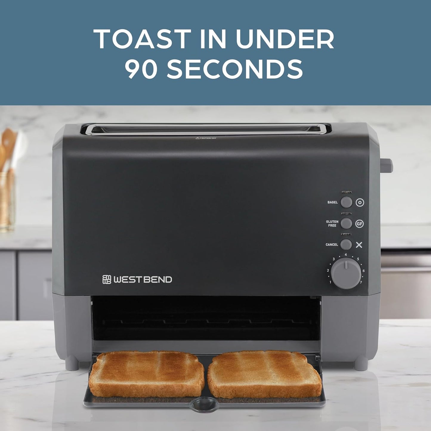 West Bend QuikServe Toaster - 2-Slice Wide-Slot Design with Bagel & Gluten-Free Settings | Fast Toasting, Black