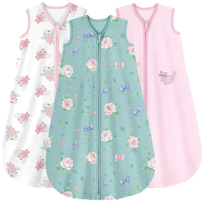 Yoofoss Baby Sleep Sack | 100% Organic Cotton Wearable Blanket for 12-18 Months | 2-Way Zipper, 3 Pack