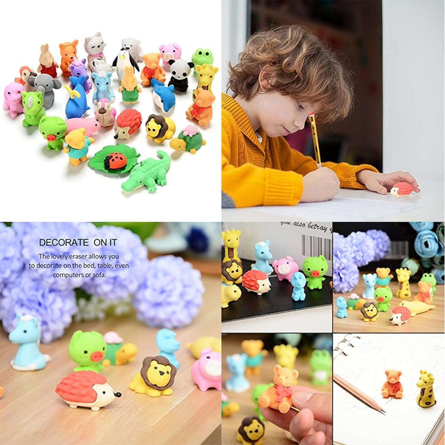 URSKYTOUS 60Pcs Animal Erasers - Fun Desk Pets for Kids | Perfect Classroom Prizes & Party Favors