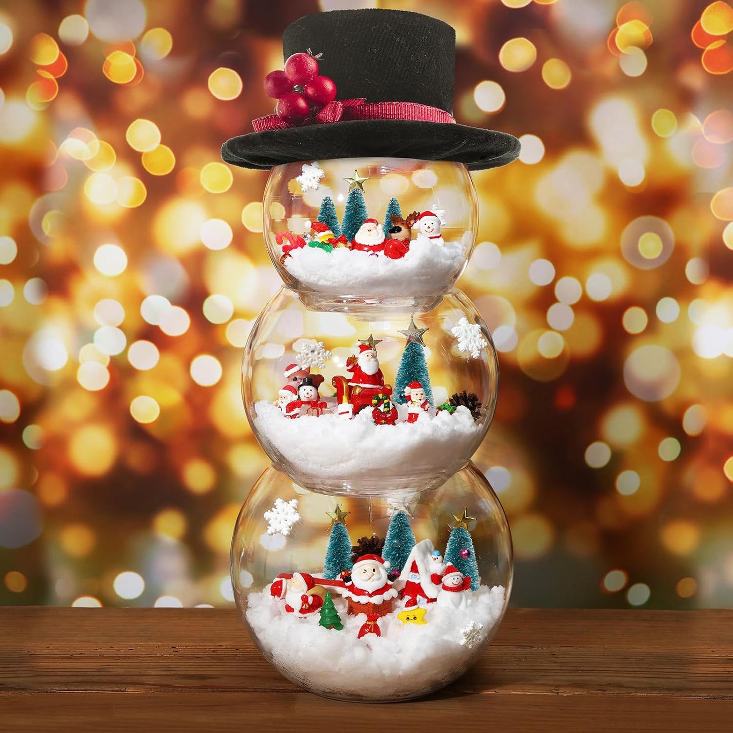 Roowest Miniature Ornaments - 96 Pcs DIY Snow Globe Kit for Christmas Village Decor | Snowman, Reindeer, Santa Claus, Snowflake (Teal)