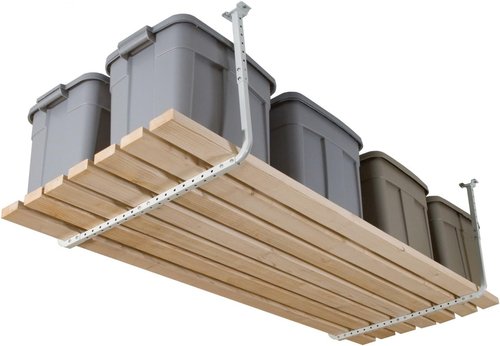 HyLoft Adjustable Garage Ceiling Mount Storage Rack Kit - 33" x 34" | Overhead Storage Solution in White