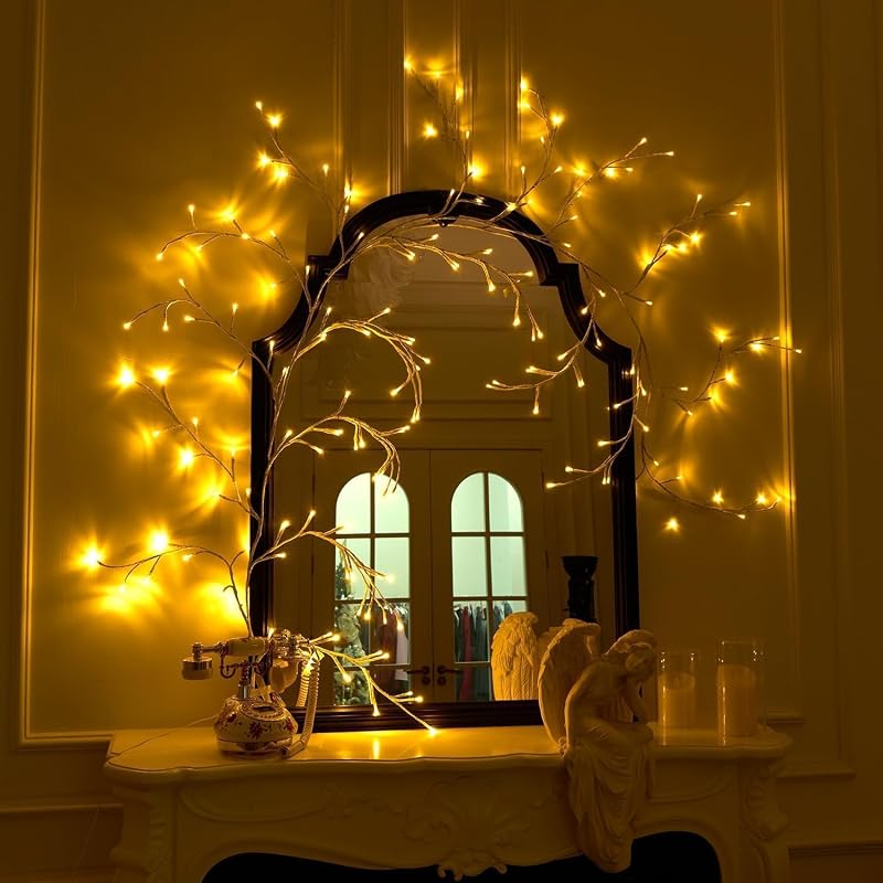 2Pcs Enchanted Willow Vine Lights - 144 LEDs, 18-Branch Wall Decor, White - Variation: White-2pcs