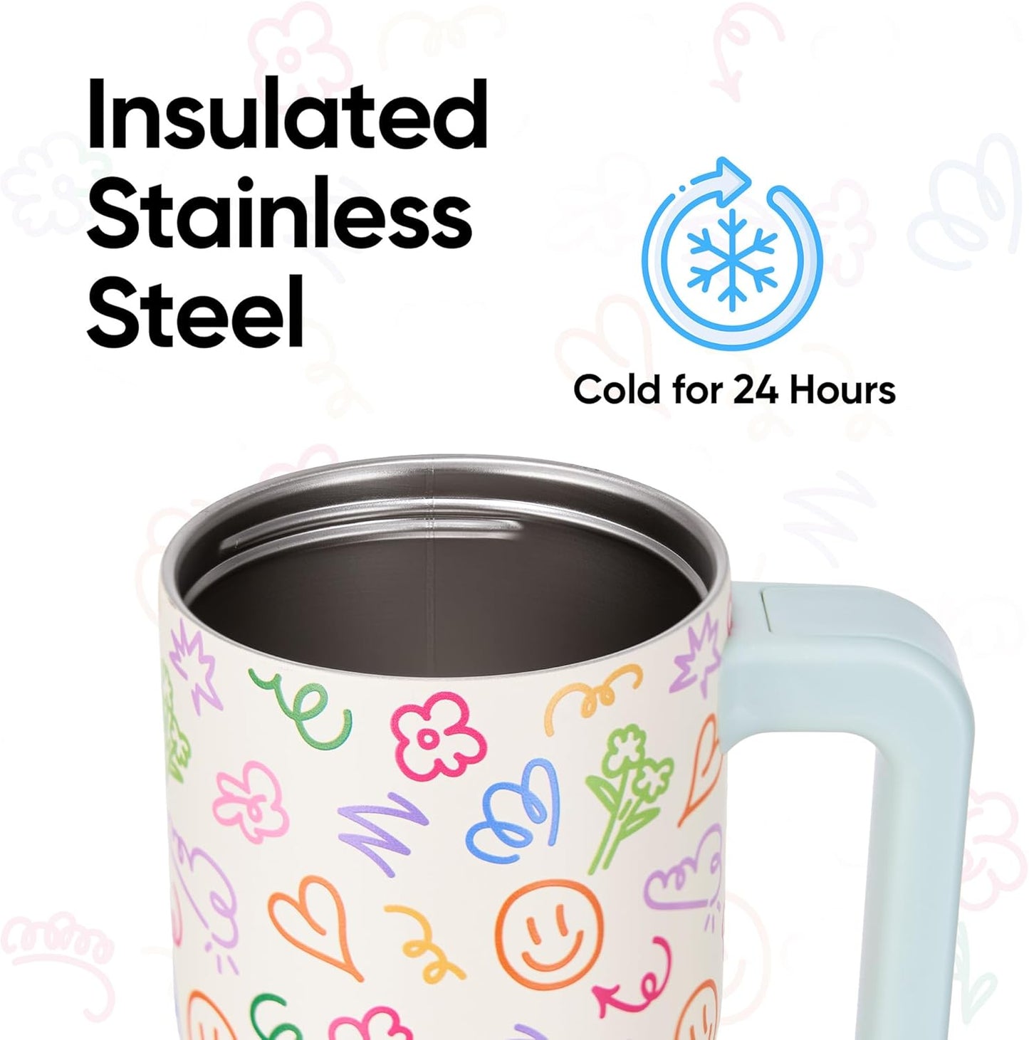 Skiennix 18 Oz Toddler Tumbler - Stainless Steel Insulated Water Bottle with Handle & Straw | Creamy Scribs