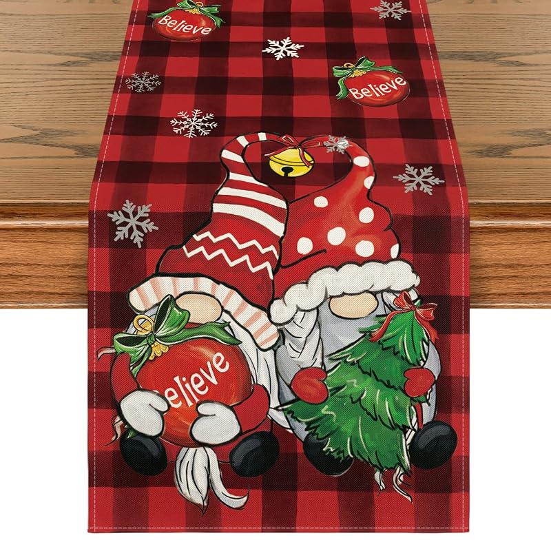 Artoid Mode Gnome Christmas Table Runner - 13x48 Inch, Red/Black