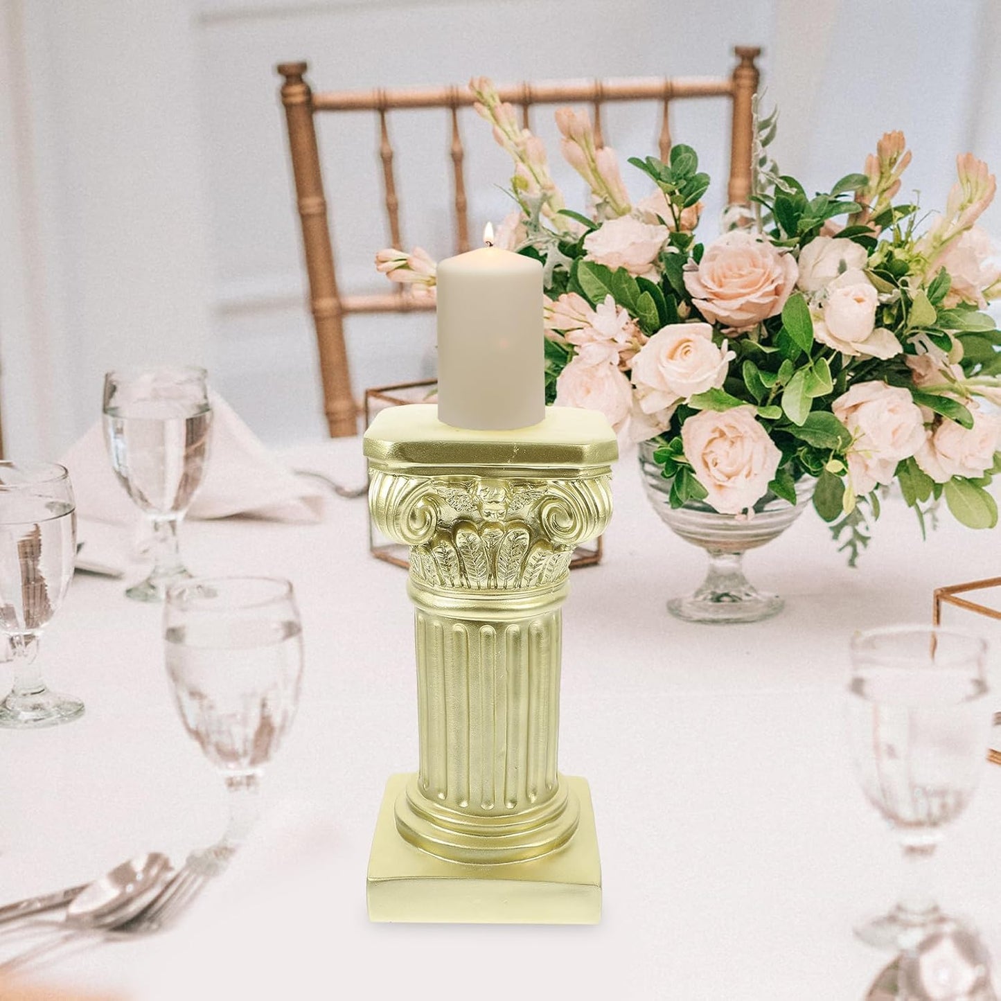 Uonlytech Nordic Marble Roman Column Candlestick - 7.67" Marble Pillar Candleholder for Cozy Home Decor