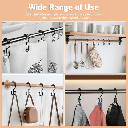 BBV Shower Curtain Hooks Rings, 12 Pcs Rust Resistant Metal Double Glide Shower Hooks for Bathroom Shower Rods Curtains(Black)