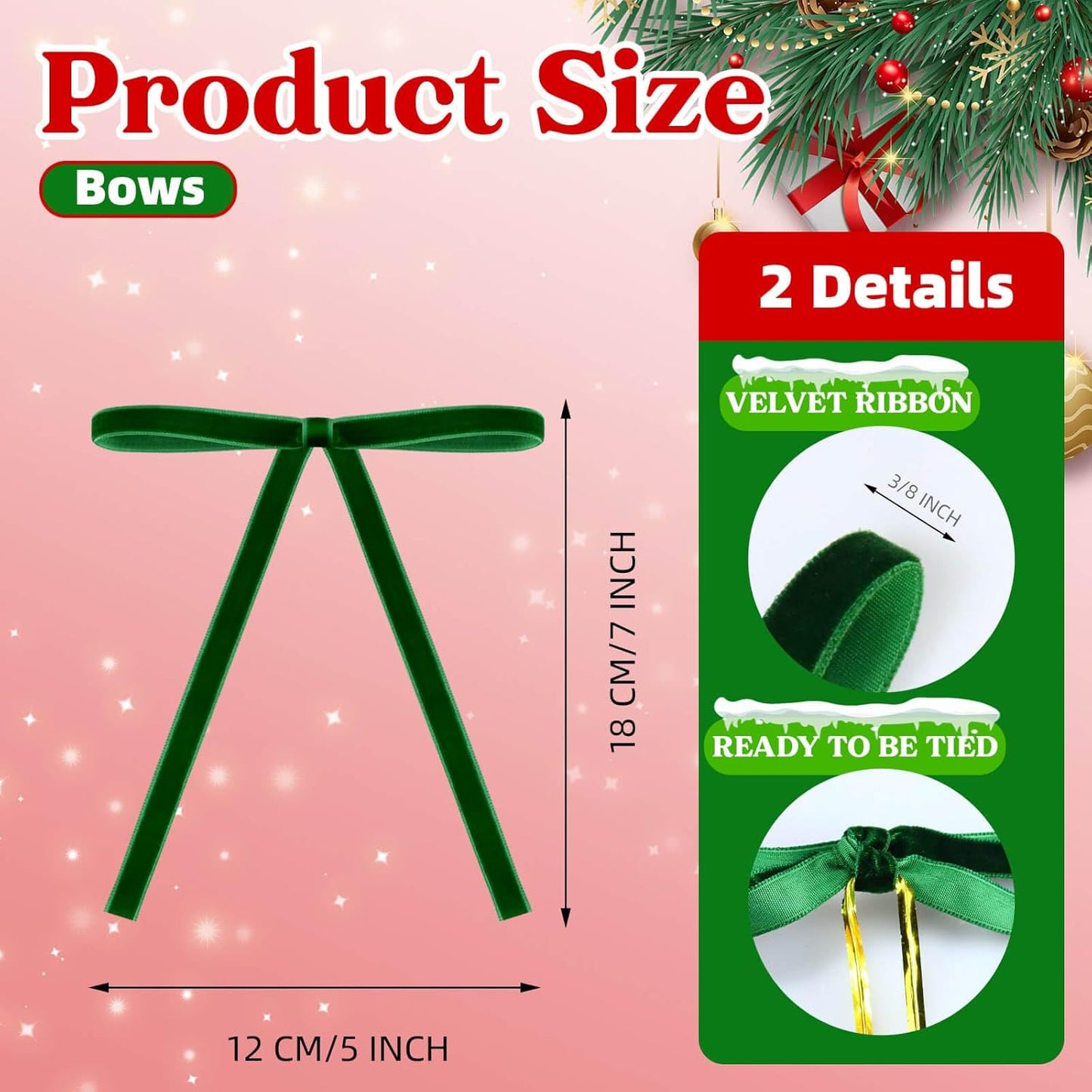 Skiennix 24PCS Velvet Bows - Pre-Tied Vintage Christmas Tree Ornaments | Dark Green, 5 x 7 Inch