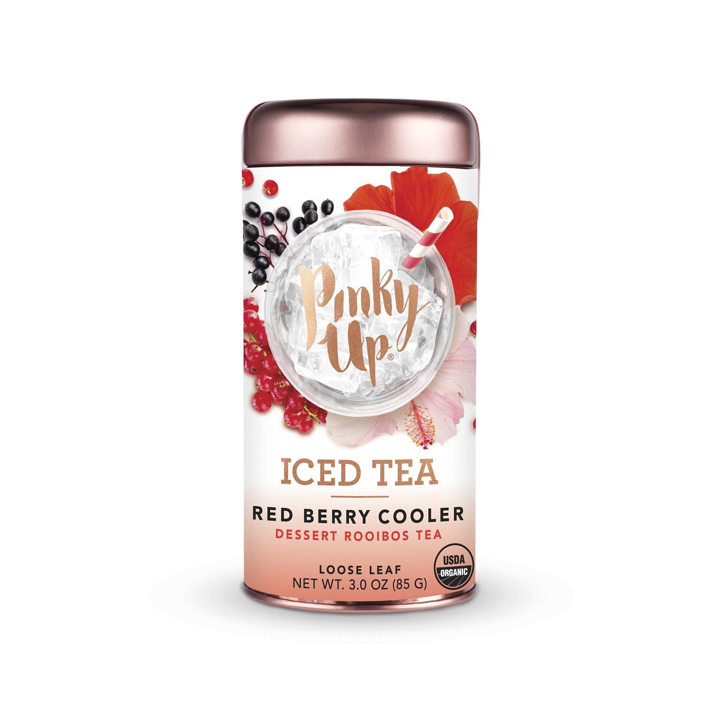 Pinky Up Red Berry Cooler Loose Leaf Iced Tea | Rooibos Herbal Tea Blend, Naturally Calorie Free | 3.0 Ounce Tin, 25 Servings