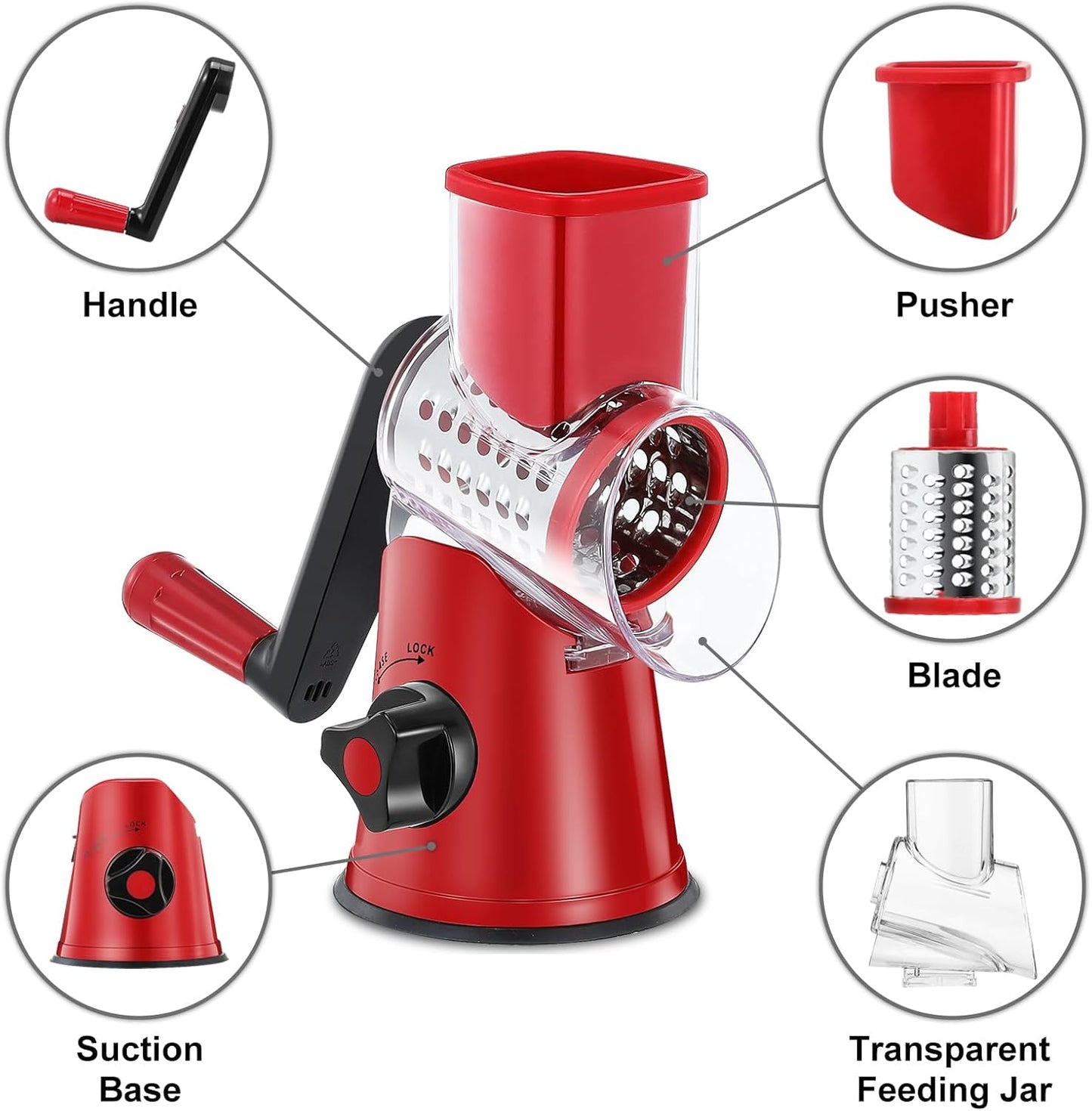 Skiennix Rotary Cheese Grater - Fast Vegetable Slicer with 3 Drum Blades | Efficient Kitchen Tool