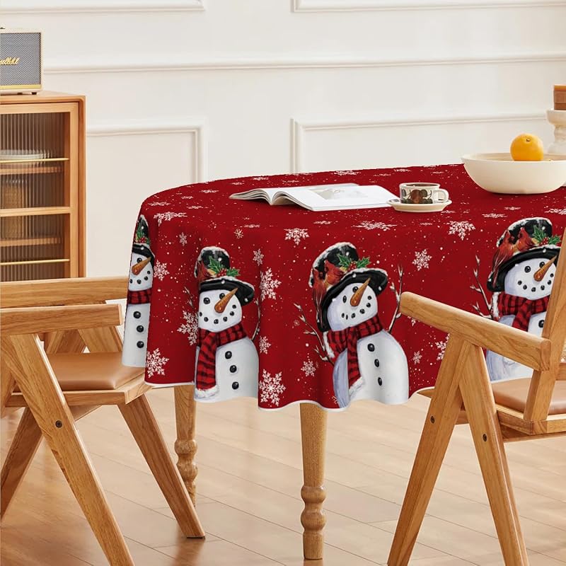 Horaldaily Christmas Tablecloth 60 x 84 Inch Oval - Red Snowman, 100% Polyester