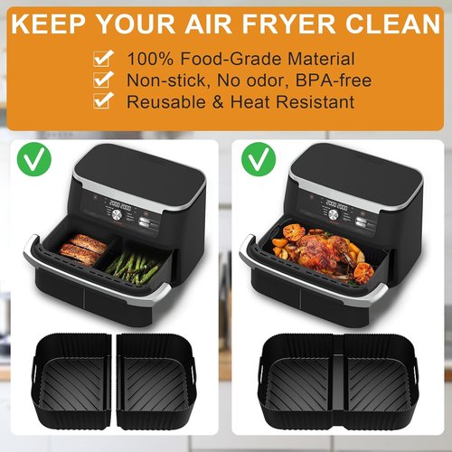 HOMELYLIFE Air Fryer Silicone Liners - 3 Pcs Set for Ninja DZ071 7-QT & Dual 3.5QT Baskets