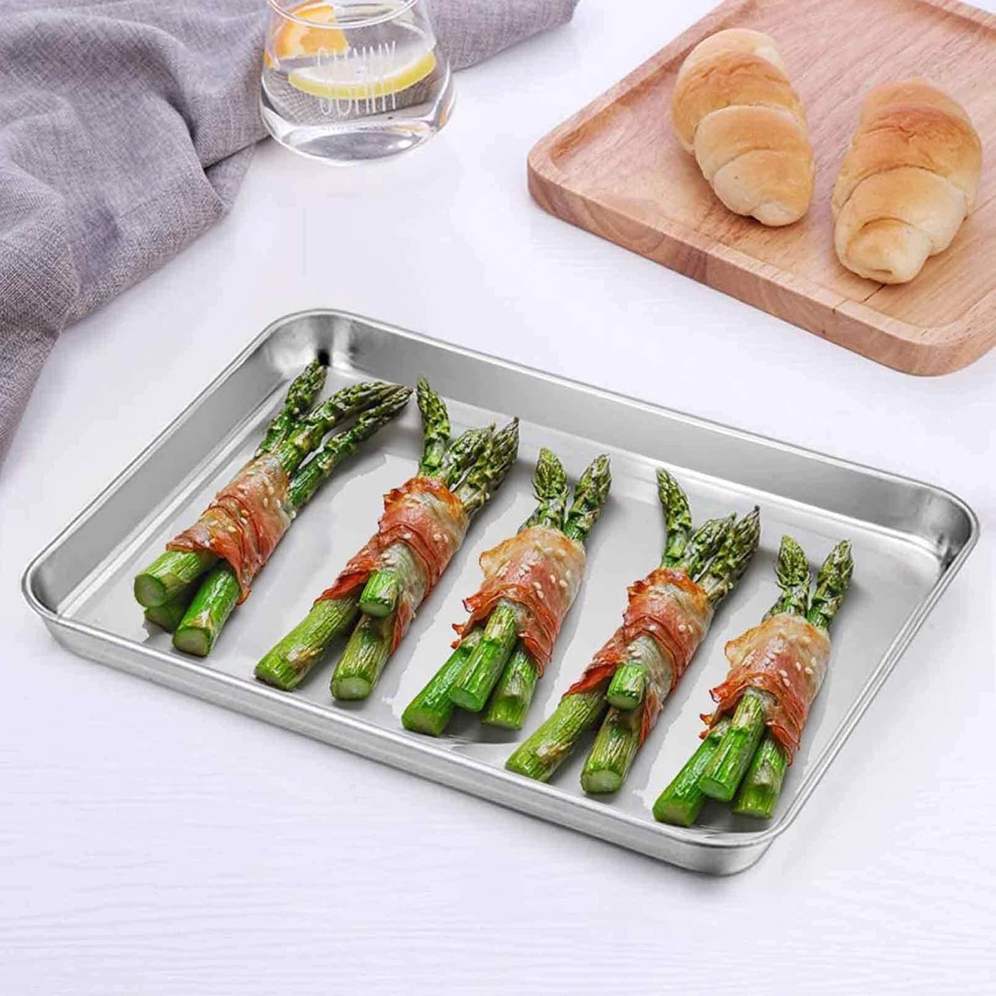 TeamFar Stainless Steel Toaster Oven Pan | Heavy Duty, Deep Edge, Dishwasher Safe - 8''x10.5''x1''