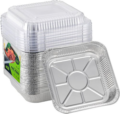Jazb 8x8 Square Aluminum Foil Pans - 40PCS with Clear Plastic Lids for Easy Food Storage & Cooking