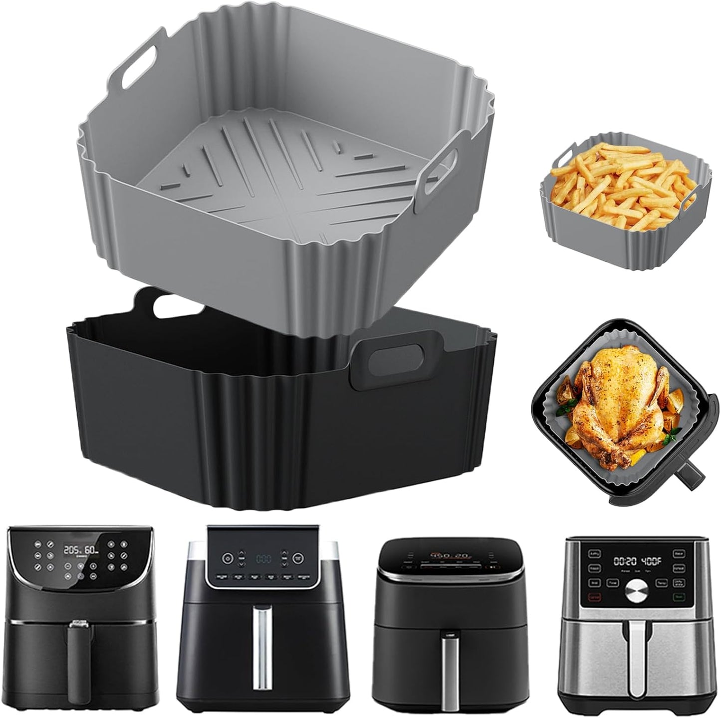 Ninja Silicone Air Fryer Liners - Reusable 8.8-Inch Square Basket for 5-8QT Air Fryers | 2-Pack