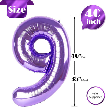 Number 9 Balloon by Purple | 40-Inch Giant Foil Balloon for 9th Birthday Party Decorations