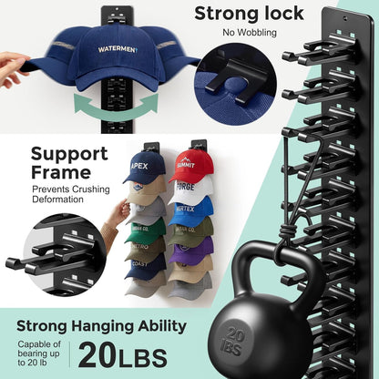 Skiennix Hat Organizer - 2 Pack Detachable DIY Rack for Up to 22 Baseball Caps - Black