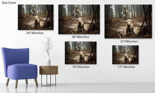 Jesus & Lamb Canvas Wall Art - Modern Christian Decor | Framed 24x36 Inches Picture for Home